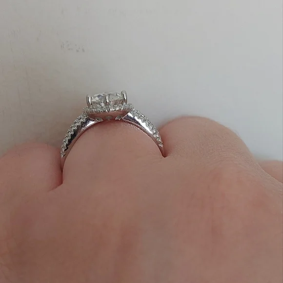 2 Carat Round Moissanite Platinum and Rhodium Plated 925 Silver Ring - Picture 13 of 14